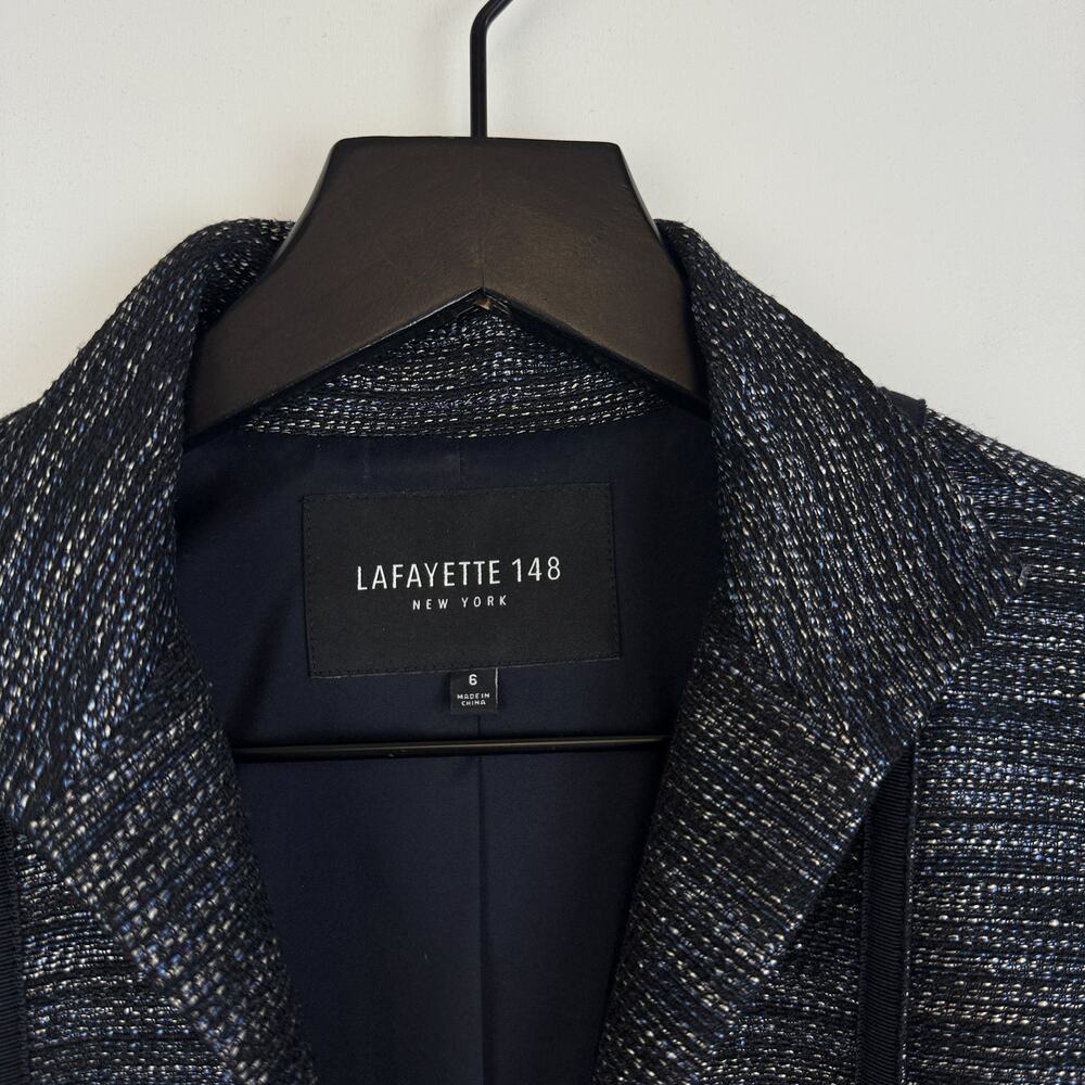 Lafayette 148 Woven Zip Up Dressy Jacket Navy Blue Black Wool Blend - Size 6 - Picture 3 of 10